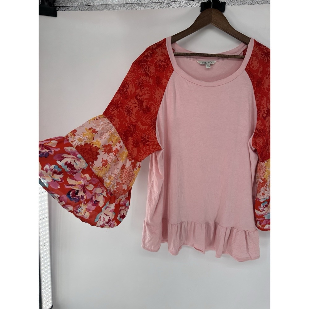 Pioneer Woman Patchwork Pink Print Tiered Bell Sleeve Boho Festival 3X Ruffle - Picture 6 of 9